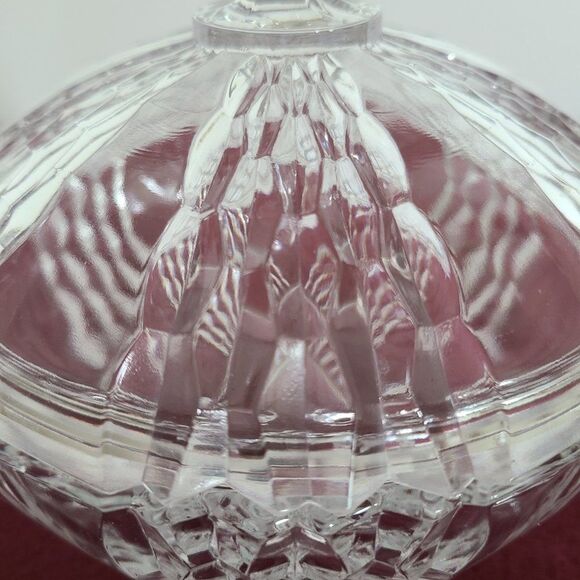 Three-Footed Pedestal Glass Candy Dish Covered Bowl Art Deco Geometric Design - Picture 3 of 13